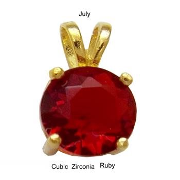 Sterling Silver 7mm Round Cut CZ Ruby Gold Plated Pendant