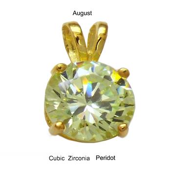 Sterling Silver 7mm Round Cut CZ Peridot Gold Plated Pendant