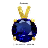 Sterling Silver 7mm Round Cut CZ Sapphire Gold Plated Pendant