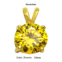 Sterling Silver 7mm Round Cut CZ Citrine Gold Plated Pendant