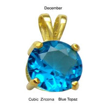 Load image into Gallery viewer, Sterling Silver 7mm Round Cut CZ Blue Topaz Gold Plated Pendant