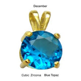 Sterling Silver 7mm Round Cut CZ Blue Topaz Gold Plated Pendant