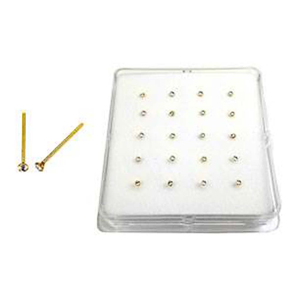 Sterling Silver 1.5mm Crystal Nose Stud Gold Plated With Ball End