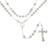 Sterling Silver Bead With Lady Of Guadalupe Medal Rosary Necklace