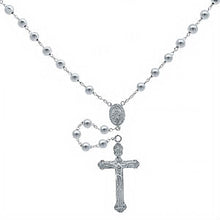 Load image into Gallery viewer, Sterling Silver 6mm Bead Rosary NecklaceAnd Length 30 inchesAnd Width 6mm