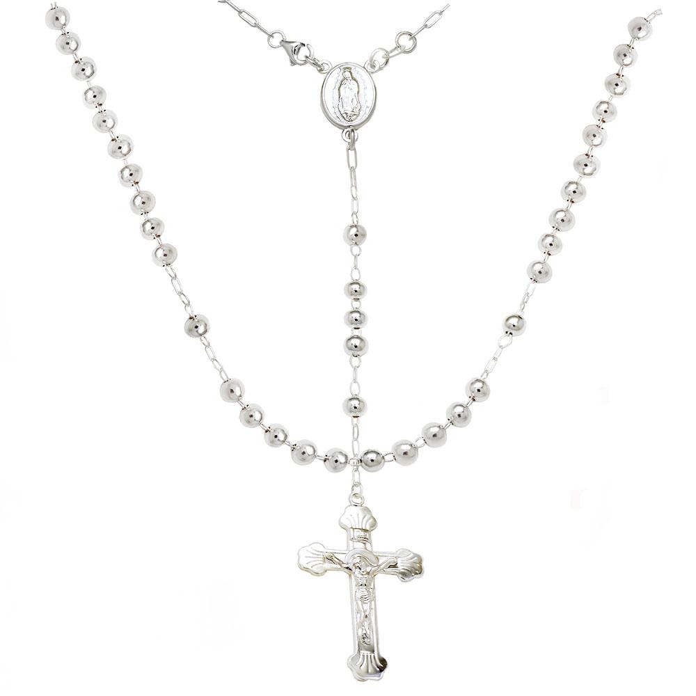 Sterling Silver 6mm Bead with Lady of Guadalupe Rosary Necklace