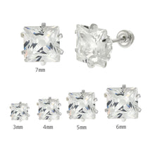 Load image into Gallery viewer, Sterling Silver Square CZ Stamping W. Screw Back Stud Earrings
