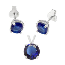 Load image into Gallery viewer, Sterling Silver Round Sapphire CZ Earrings And Pendant Set