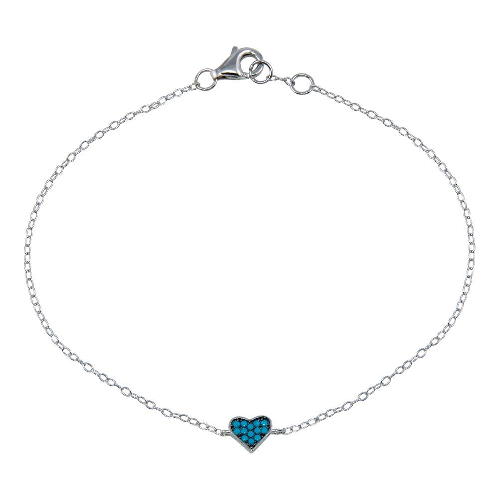 Sterling Silver Rhodium Plated Turquoise Heart Bracelet
