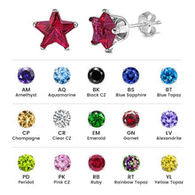 Load image into Gallery viewer, Sterling Silver Colored CZ 4mm Stamping Star Earrings