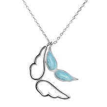 Load image into Gallery viewer, Sterling Silver Natural Larimar Angel Wings Design Pendant Necklace