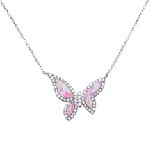 Load image into Gallery viewer, Sterling Silver Pink Opal And Cubic Zirconia Butterfly Pendant Necklace