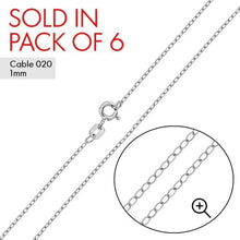 Load image into Gallery viewer, Pack of 6 Italian Sterling Silver Rhodium Plated Cable Chain 020-1 MM with Spring Clasp Closure