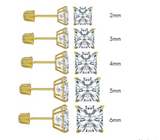 (PACK OF 6)14K Yellow Gold Princess Cut Cubic Zirconia Stud Earring Set on High Quality Prong SettingAnd Screw Back Post