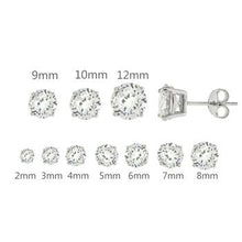 Load image into Gallery viewer, Sterling Silver Round Cubic Zirconia Stud Earring. Set on High Quality Prong Setting with Rhodium Finish &amp; Friction Style Post