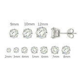 Sterling Silver Round Cubic Zirconia Stud Earring. Set on High Quality Prong Setting with Rhodium Finish & Friction Style Post