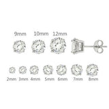 Sterling Silver Round Cubic Zirconia Stud Earring. Set on High Quality Prong Setting with Rhodium Finish & Friction Style Post