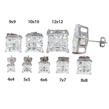 Load image into Gallery viewer, BUNDLE OF 12 PAIRS--Sterling Silver Princess Invisible Cut Cubic Zirconia Stud Earring. Set on High Quality Prong Setting with Rhodium Finish &amp; Friction Style Post