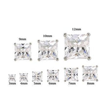 Load image into Gallery viewer, BUNDLE OF 12 PAIRS--Sterling Silver Princess Cut Cubic Zirconia Stud Earring Set on High Quality Prong Setting with Rhodium Finish &amp; Friction Style Post