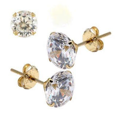 10K Yellow Gold Stud Round CZ Earring. Set on High Quality Stamping Setting & Friction Style Post