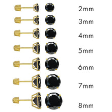 Load image into Gallery viewer, 14K Yellow Gold Round Black Simulated Diamond Screw Back Earring. Set on High Quality Prong Setting and Friction Style