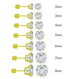 (Pack of 12)14K Yellow Gold Round Cubic Zirconia Stud Earring Set on High Quality Prong SettingAnd Screw Back Post