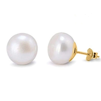 14K Yellow Gold Elegant Freshwater Pearl Stud Earrings with Push Back Finding