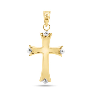14K Yellow Gold Bead Edge Hollow Tube Cross Pendant