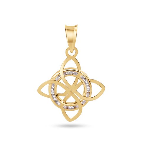 14K Yellow Gold Large Witches Knot Nudo De Bruja Clear CZ Pendant