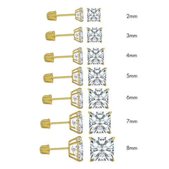 14k Yellow Gold Square Moissanite Screw Back Stud Earring