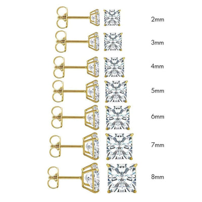 14k Yellow Gold Square Moissanite Push Back Stud Earring