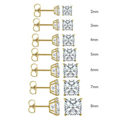 14k Yellow Gold Square Moissanite Push Back Stud Earring