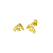 Load image into Gallery viewer, 14K Yellow Gold Mother and Child Jumping Dolphin Push Back Stud Earring