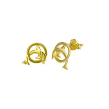 Load image into Gallery viewer, 14K Yellow Gold Dolphin Jumping in Hoop Push Back Stud Earring