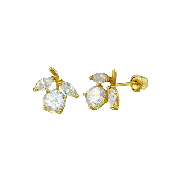 14K Yellow Gold Flower Screw Back Earring