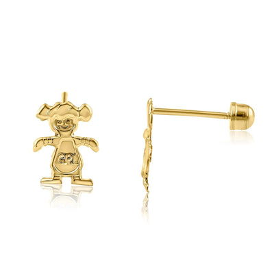 OroTrue 14K Gold Yellow Gold Girl Screw Back Stud Earrings