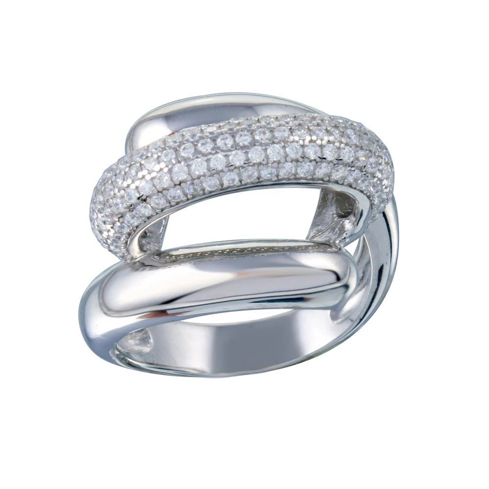 Sterling Silver Rhodium Plated Clear Micro Pave CZ Twist Ring, Size 7