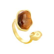 Load image into Gallery viewer, Stainless Steel Gold Color PVD Irregular Oval Brown Adjustable Ring