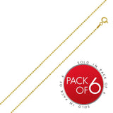 PACK OF 6 Italian Sterling Silver Gold Plated Diamond Cut Bead Chain 1 MM with Spring Clasp Closure