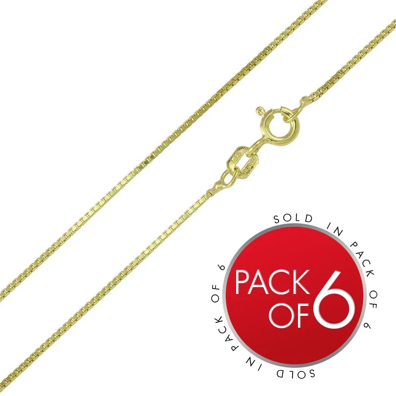 (Pack of 6) Sterling Silver Gold Plated 1mm Box Chains