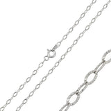 Sterling Silver Rhodium Plated Wide Oval Diamond Cut Link 040-2.4 mm Chain with Spring Clasp