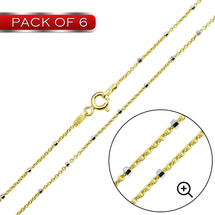 (PACK OF 6) Sterling Silver Gold Plated 1.4MM Diamond Cut Beaded Chains