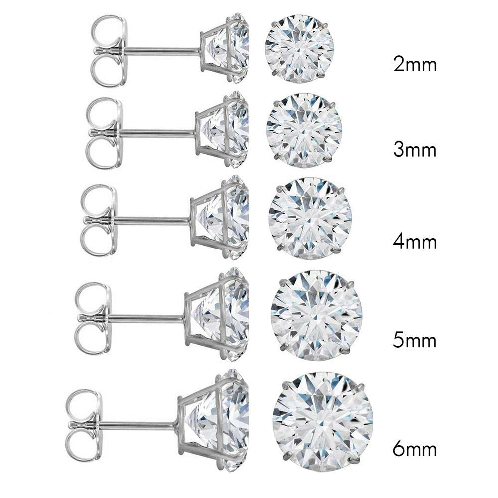 (Pack of 12)14K White Gold Round Cubic Zirconia Earring. Set on High Quality Prong Setting and Friction Style Post