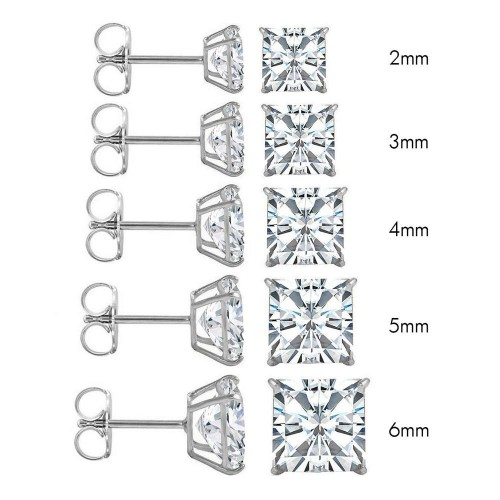 (Pack of 12) 14K White Gold Princess Cut Cubic Zirconia Earring Set on High Quality Prong Setting and Friction Style Post