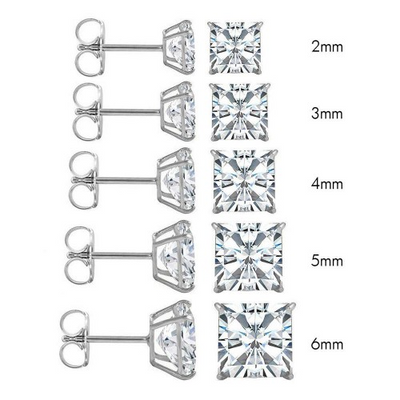 (Pack of 12) 14K White Gold Princess Cut Cubic Zirconia Earring Set on High Quality Prong Setting and Friction Style Post