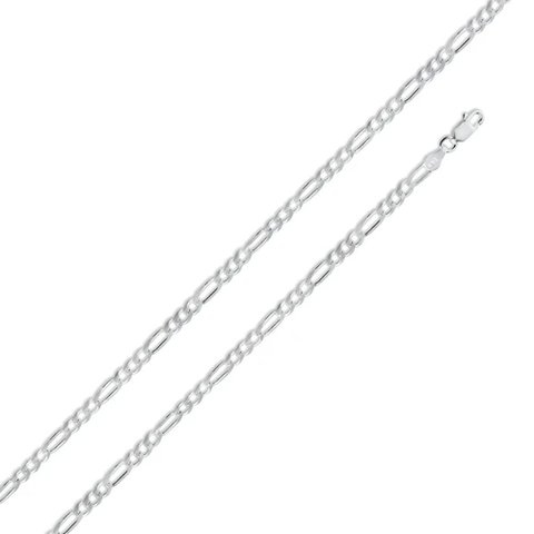 Italian Solid Sterling Silver Figaro Link Chain 100 - 4mm Nickel Free Necklace with Lobster Claw Clasp Closure