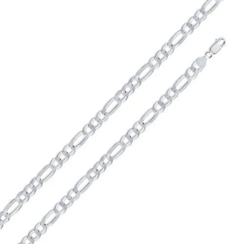 Italian Solid Sterling Silver Figaro Link Chain 180 - 7mm Nickel Free Necklace with Lobster Claw Clasp Closure