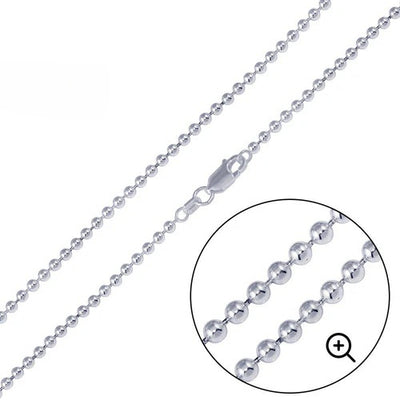 Sterling Silver Italian Solid Classy Round Bead/Ball Chain 180 - 1.8mm Nickel Free Necklace with Spring Clasp Closure