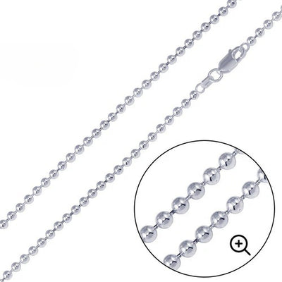 Sterling Silver 3MM Italian Bead Chain with Lobster Clasp Closure
