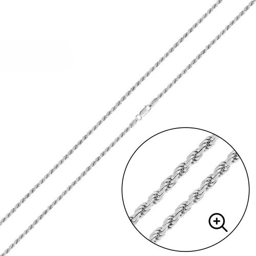 Italian Solid Sterling Silver Rope Chain 035 - 1.6MM Nickel Free Necklace with Lobster Claw Clasp Closure